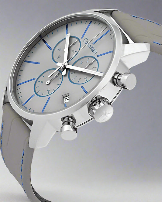 Calvin Klein City Chronograph White Dial White Leather Strap Watch For Men