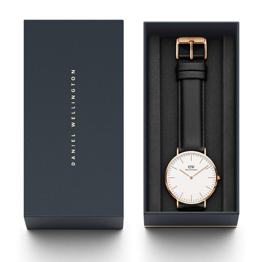 Daniel Wellington Classic Sheffield White Dial Black Leather Strap Watch For Men