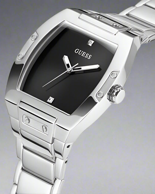 Guess Phoenix Black Dial Silver Steel Strap Watch For Men