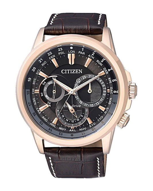 Citizen Eco Drive Calendrier Black Dial Brown Leather StrapWatch For Men